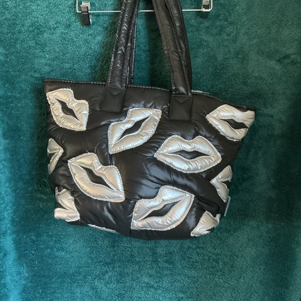 Wildfox Black Tote with Silver Lip Appliqués